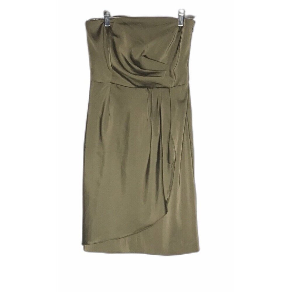 Olive Green Strapless Satin Dress